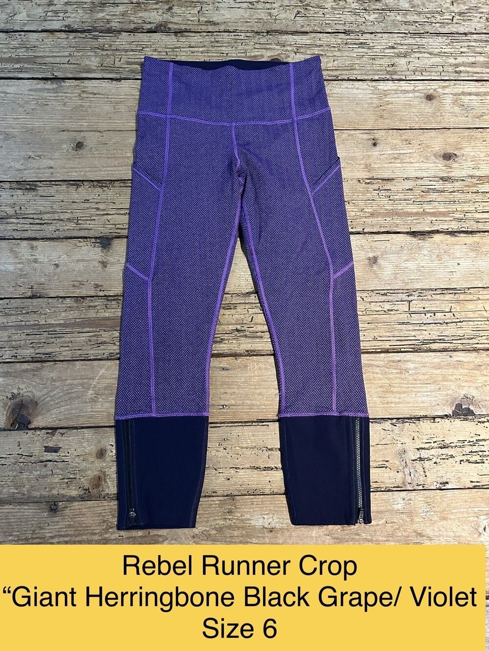 Lululemon Women’s Size 6 Herringbone Black/Violet Rebel Runner Crop Legging NWOT